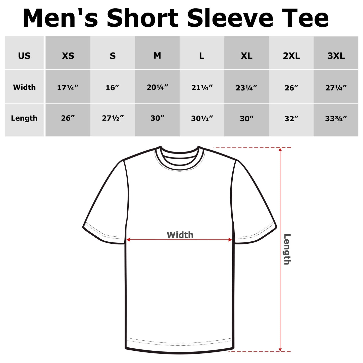 apparel graphic tee size chart