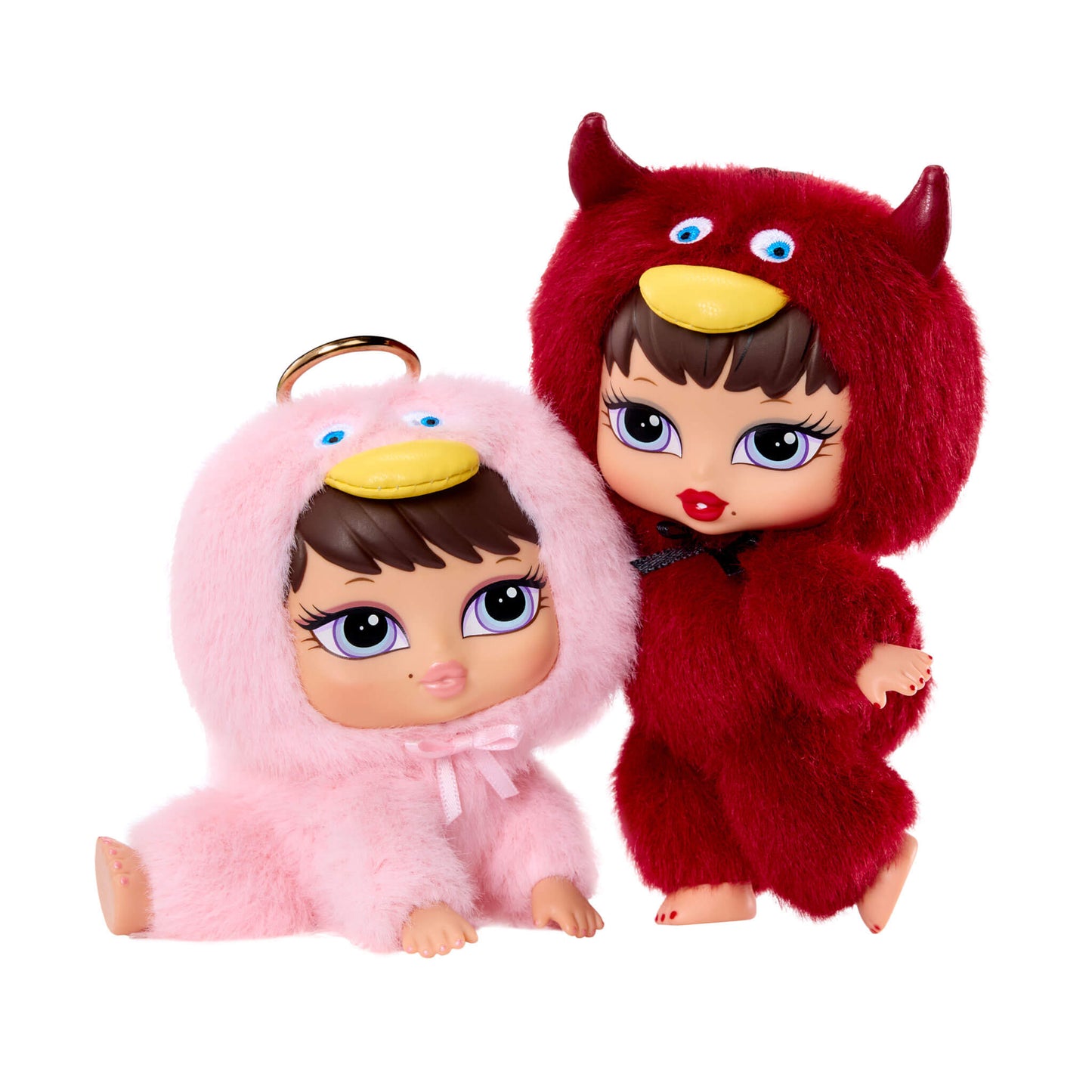 Rare dolls Sugar in pink and Spice in red  on a white background