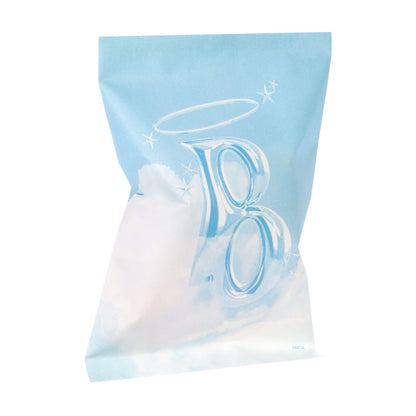 Mystery bag with a "B" design on a light blue background