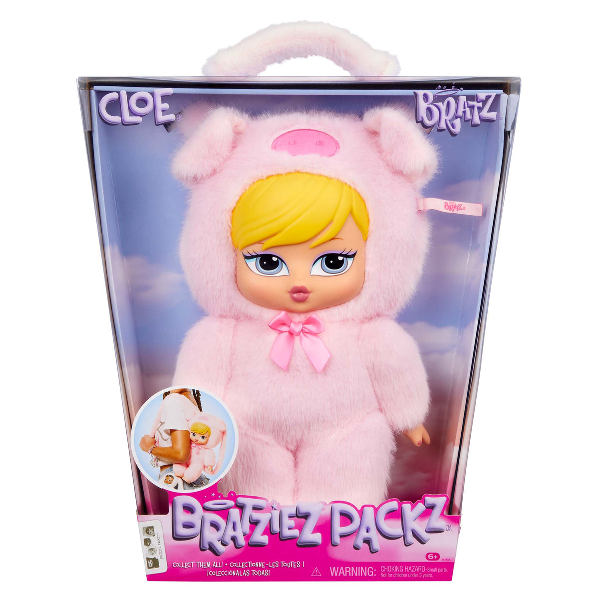 bratziez packz backpack cloe pink fuzzy fur front packaging