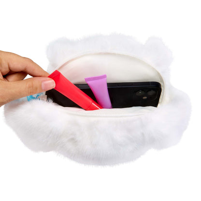 bratziez packz backpack sasha white fuzzy fur open bag
