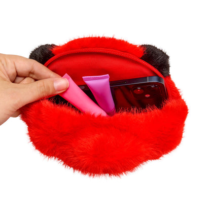 bratziez packz backpack cameron red fuzzy fur open bag
