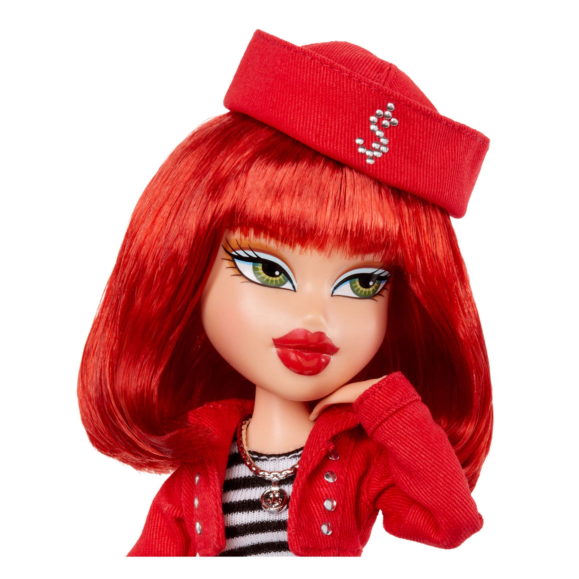 Close up of Ambers face wearing a red hat