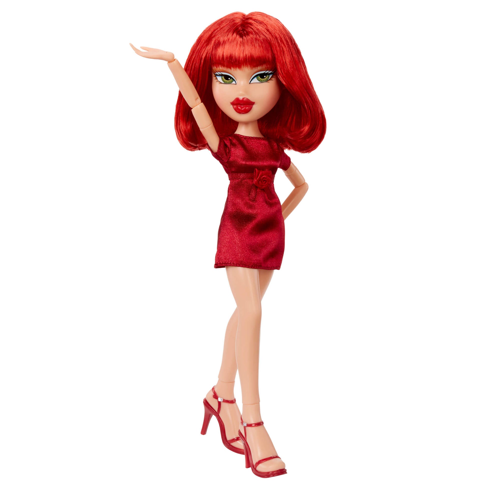 Amber is wearing red high heels