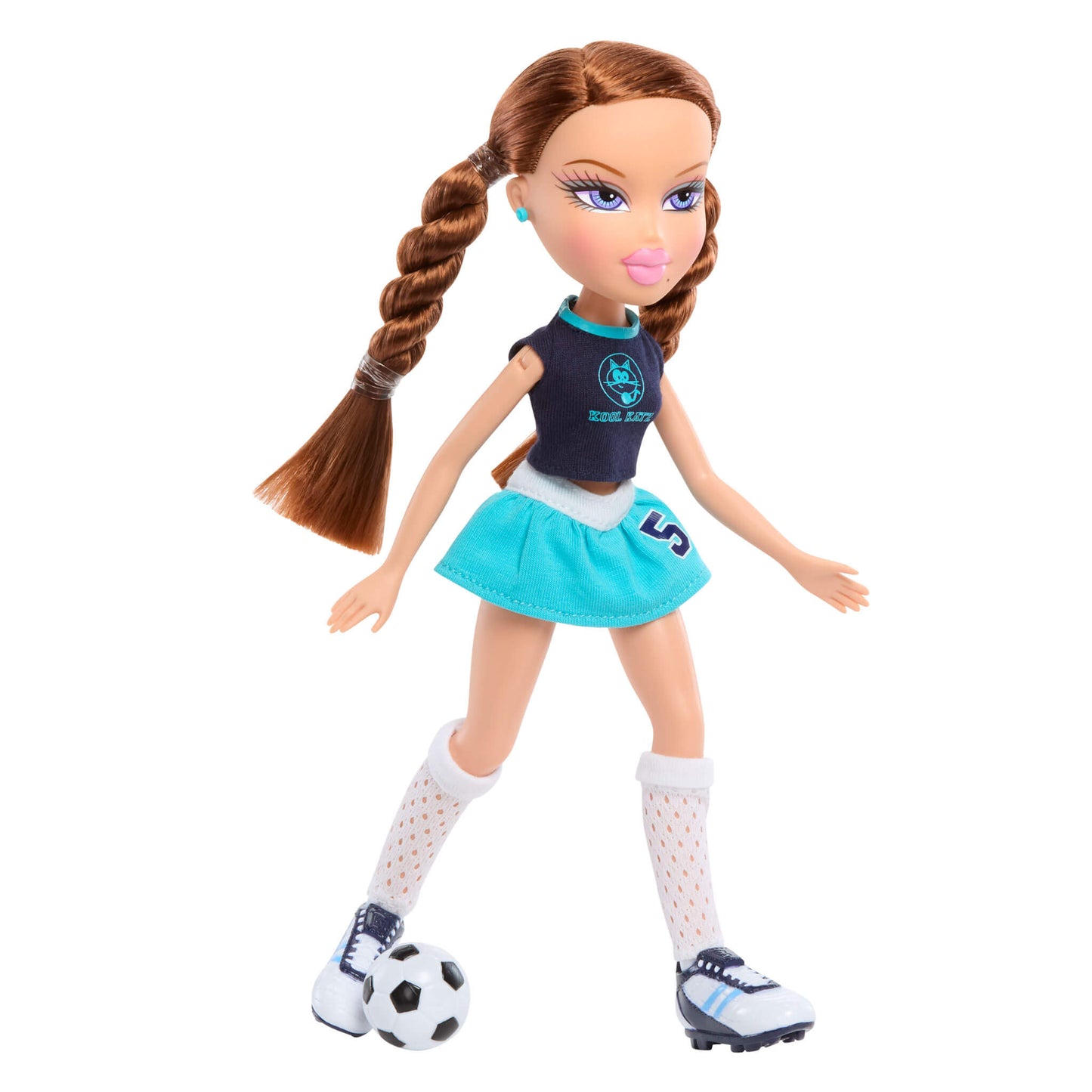 Doll in soccer uniform with a soccer ball 