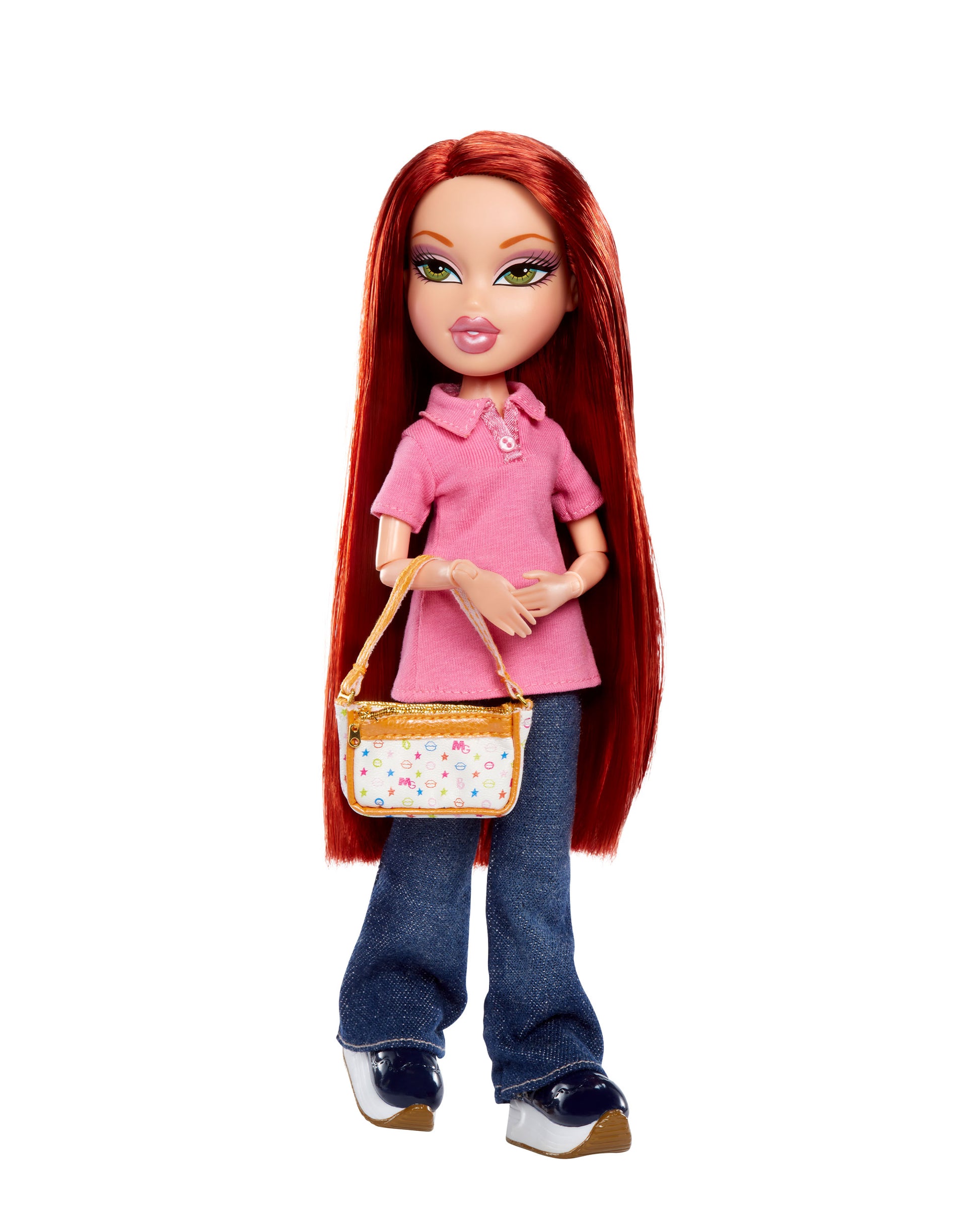 cady with pink tee and purse