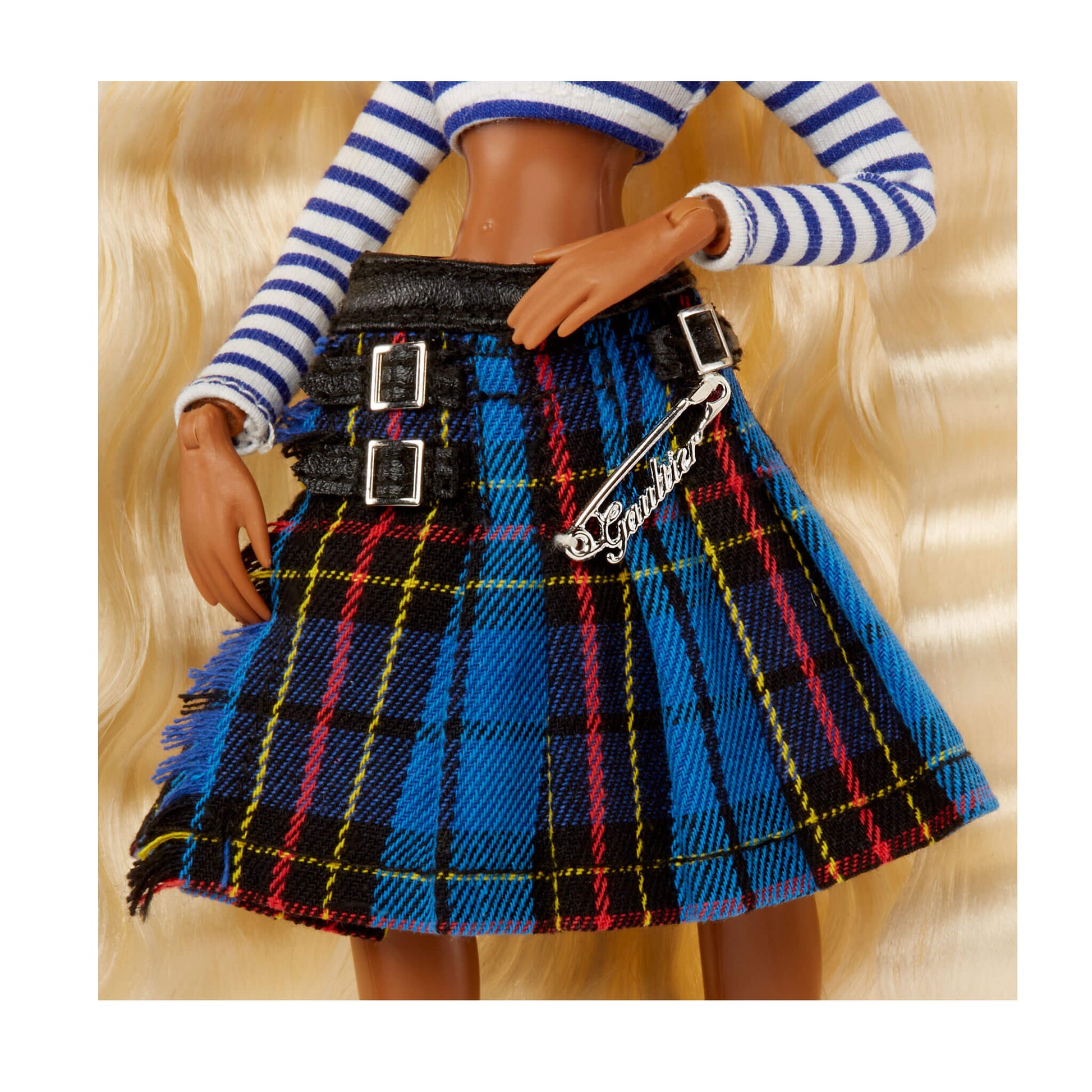 close up of plaid skirt