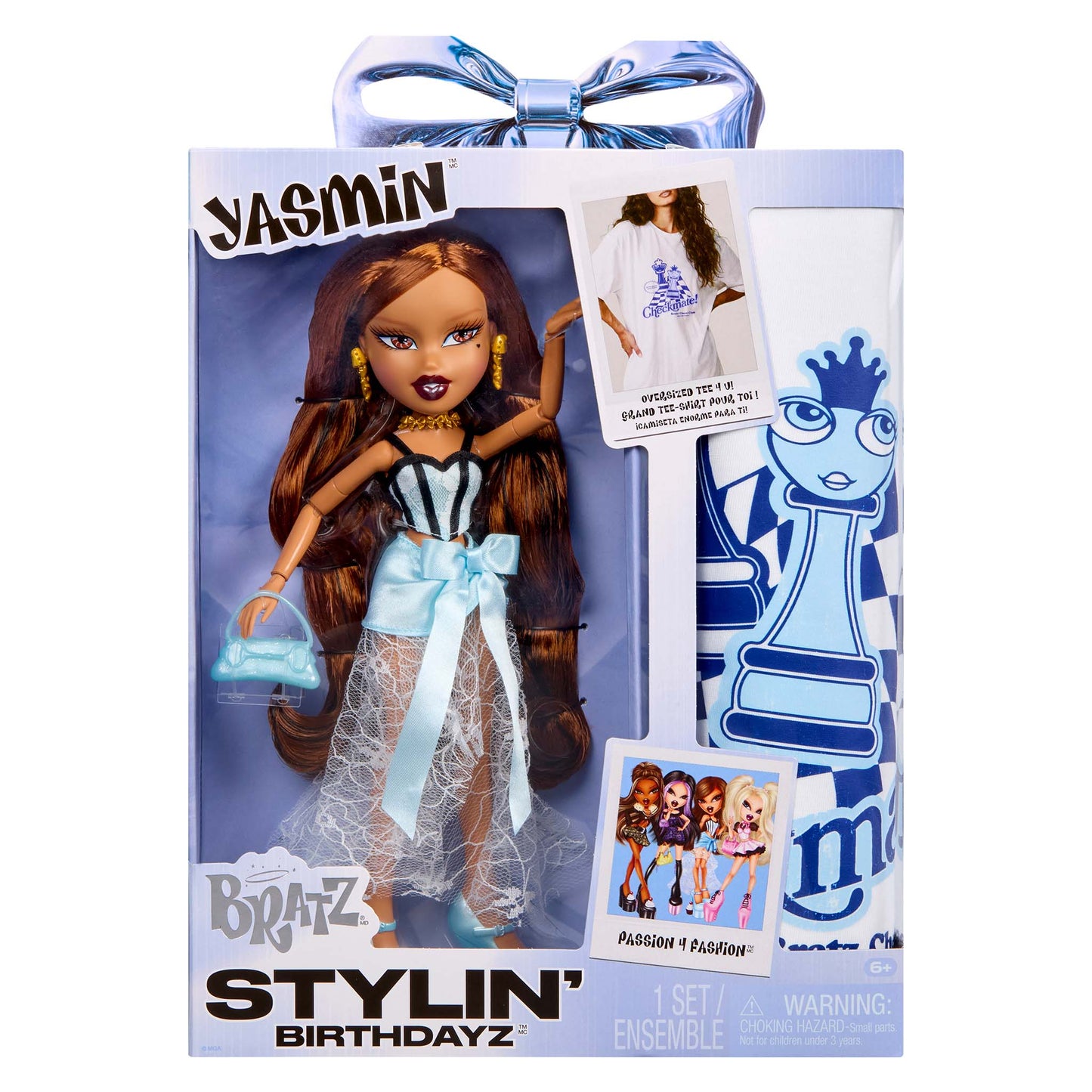 Bratz Stylin Birthdayz Yasmin doll packaging with accessories