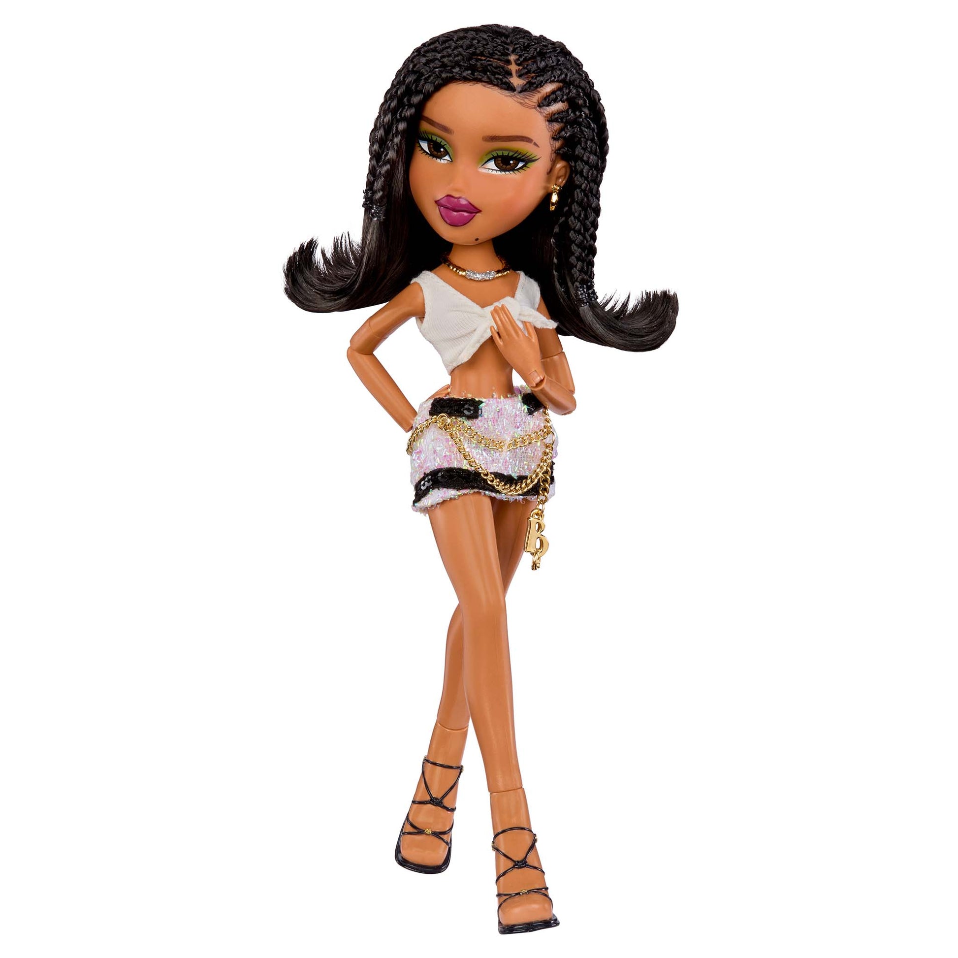 Bratz x Tyla Doll w/ mini skirt, chain belt and crop top
