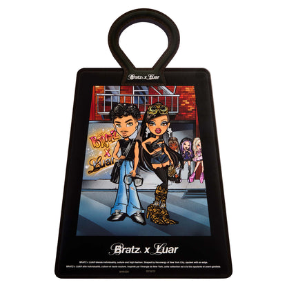 back of bratz x luar packaging with character art
