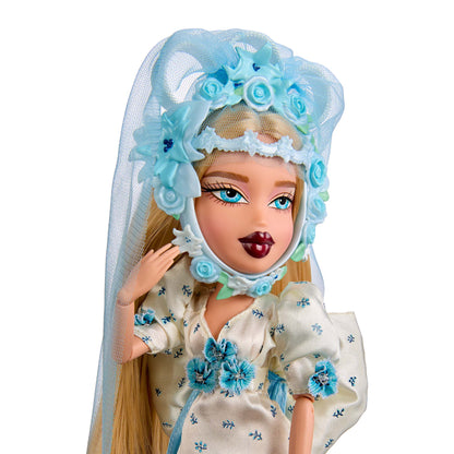 Bratz x Rodarte Cloe Doll  in a floral dress with a matching headpiece 