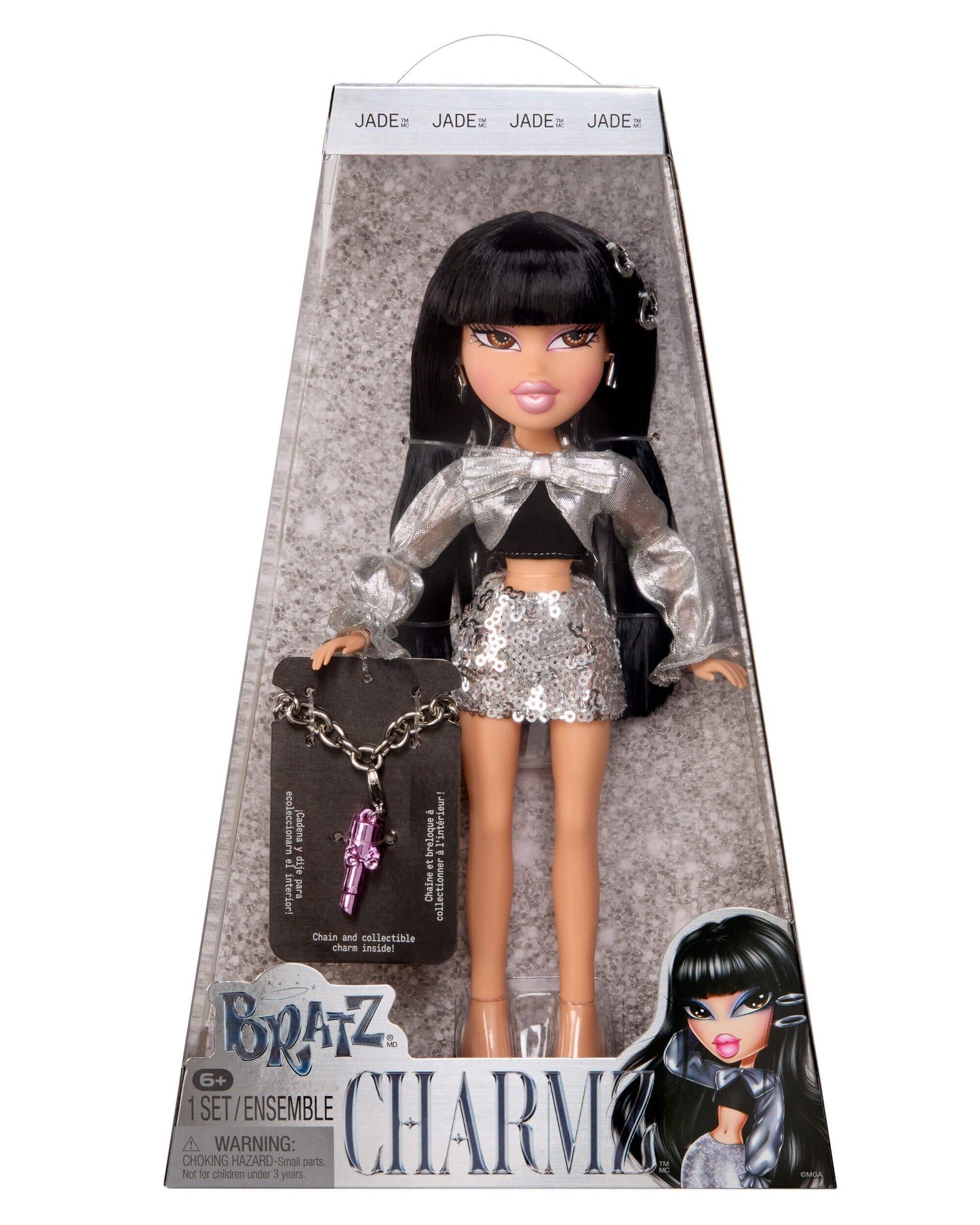 Bratz  Charmz Doll - Jade in packaging with black hair and silver outfit