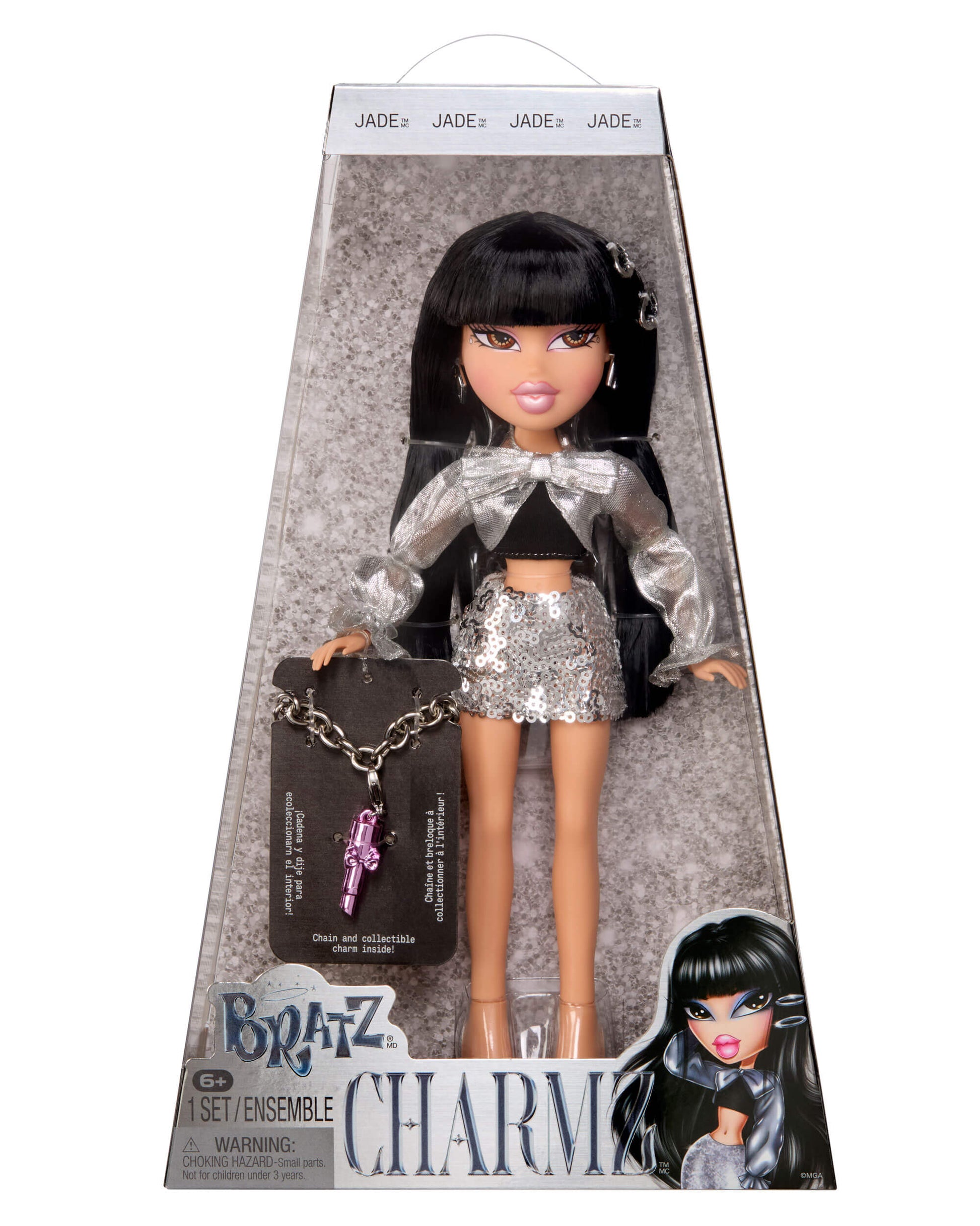 Bratz  Charmz Doll - Jade in packaging with black hair and silver outfit
