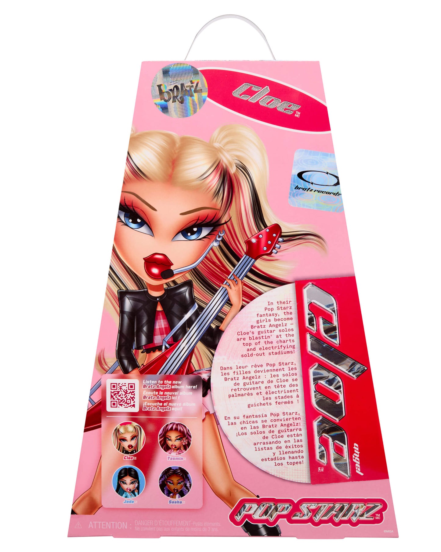 Clove Pop Starz doll packaging with a doll illustration on a pink background