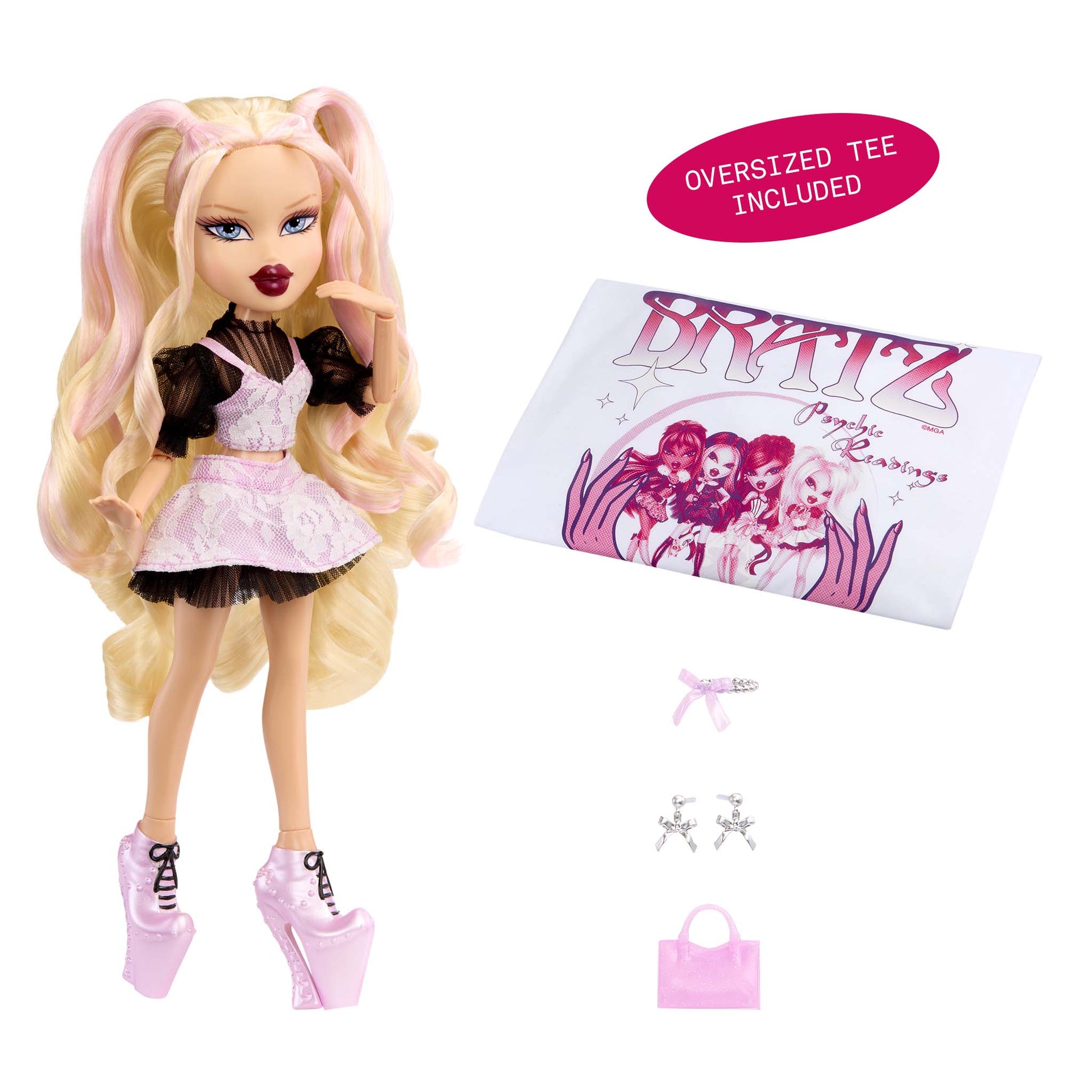Stylin Birthdayz Cloe Doll with blonde hair and pink outfit, oversized tee included blurb