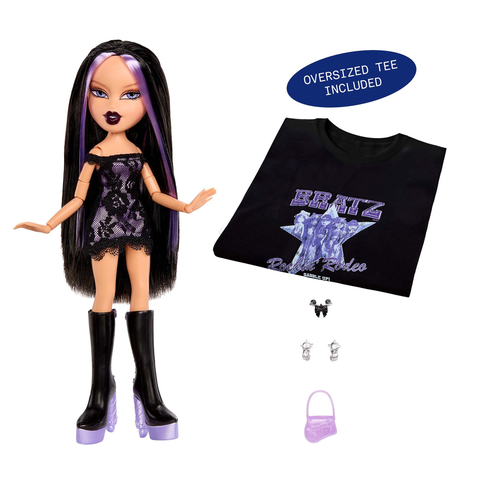 Stylin Birthdayz Jade with black purple lace outfit,  accessories, and oversized tee included blurb