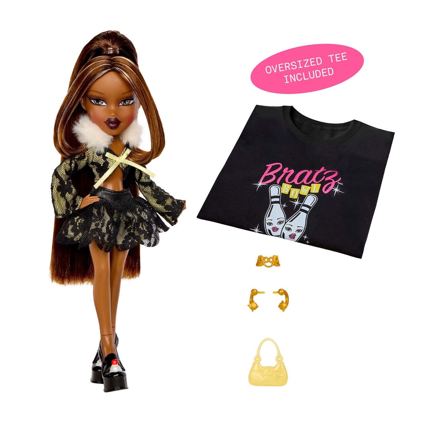 Stylin Birthdayz sasha with yellow black lace outfit,  accessories, and oversized tee included blurb