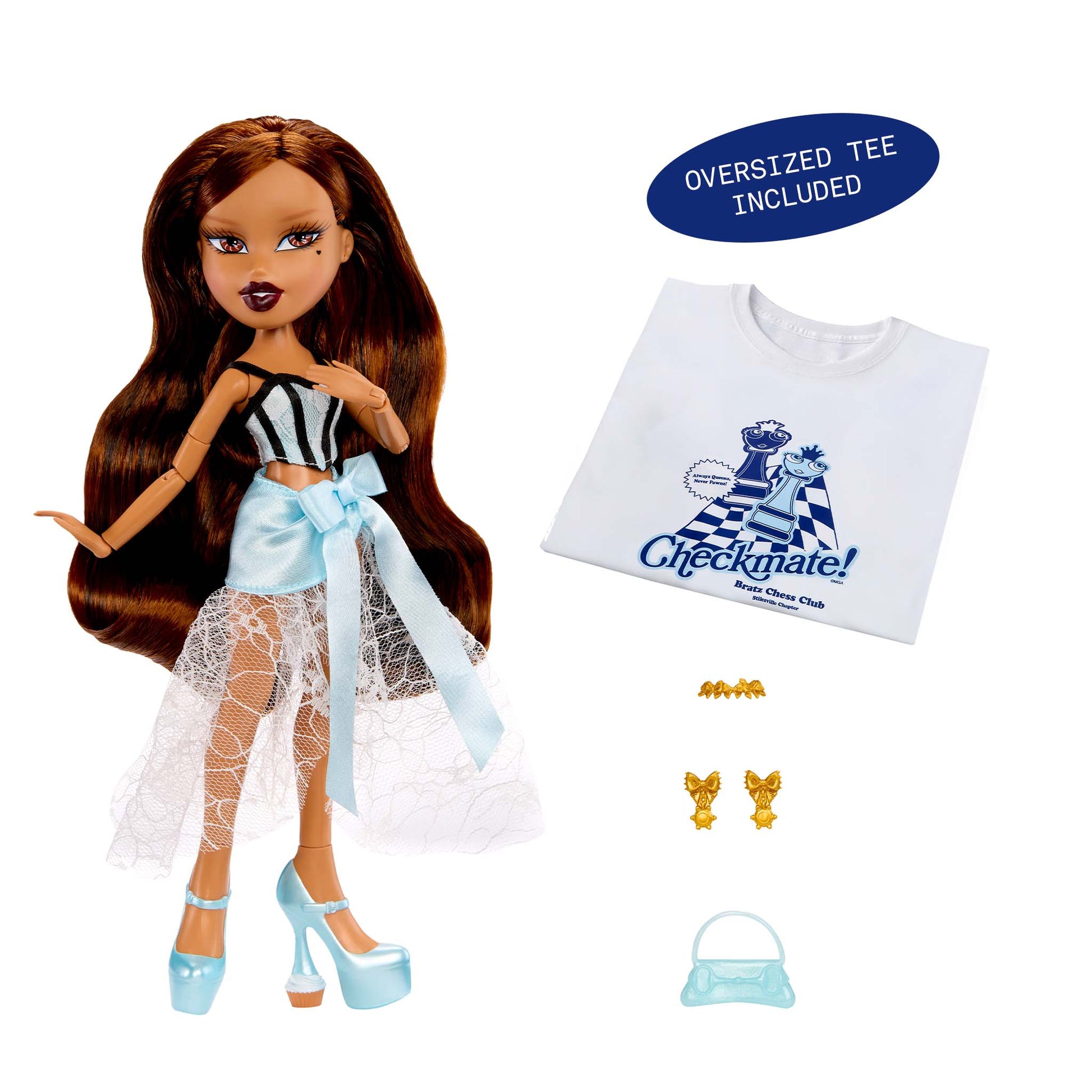 Stylin Birthdayz yasmin with brown  blue outfit,  accessories, and oversized tee included blurb