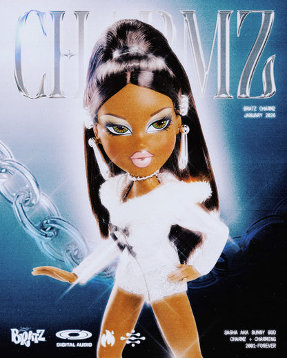 charmz sasha doll with a fur coat on a magazine poster