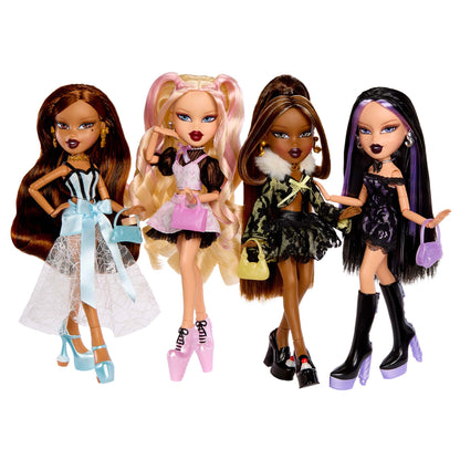 Four fashion Bratz Stylin Birthdayz dolls with different hairstyles and outfits 